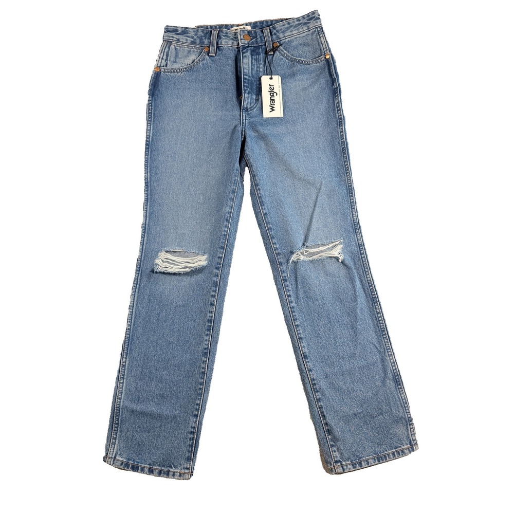 Wrangler Wild West 603 High Rise Straight Distressed Jeans Blue 27x28 Defect